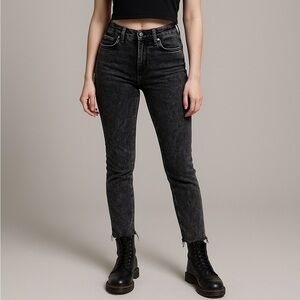 FRAME ALI High Rise Cigarette Skinny Jeans Women’s 28 Gray Acid Wash Raw 26x25